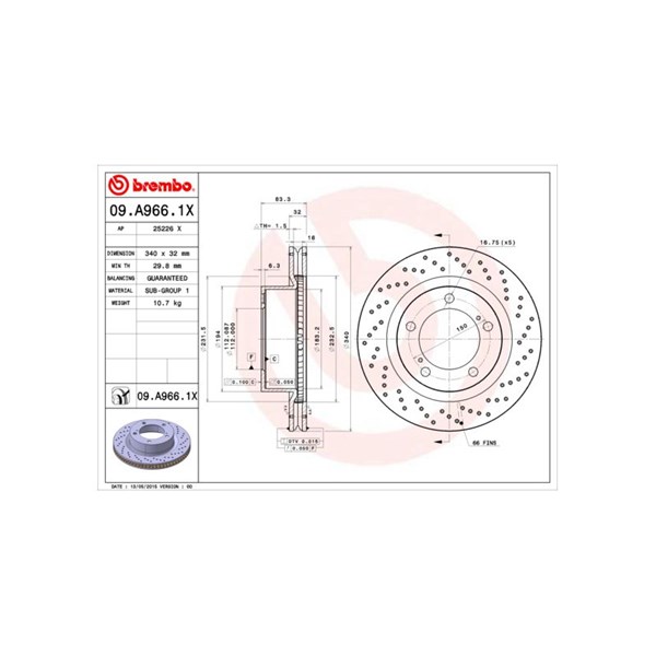 Bromsskiva Hålad/ventilerad, Framaxel Brembo 09.A966.1X BREMBO