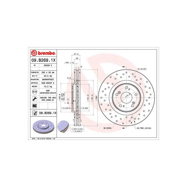 Bromsskiva Hålad/ventilerad, Framaxel Brembo 09.B269.1X BREMBO