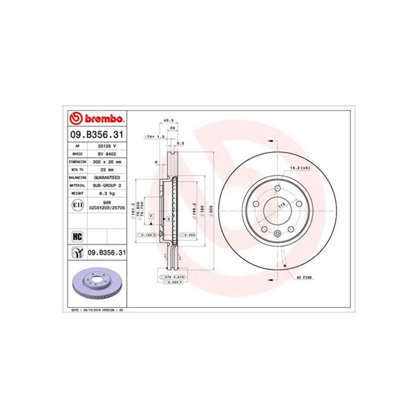 Bromsskiva Ventilerad, Framaxel Brembo 09.B356.31 BREMBO