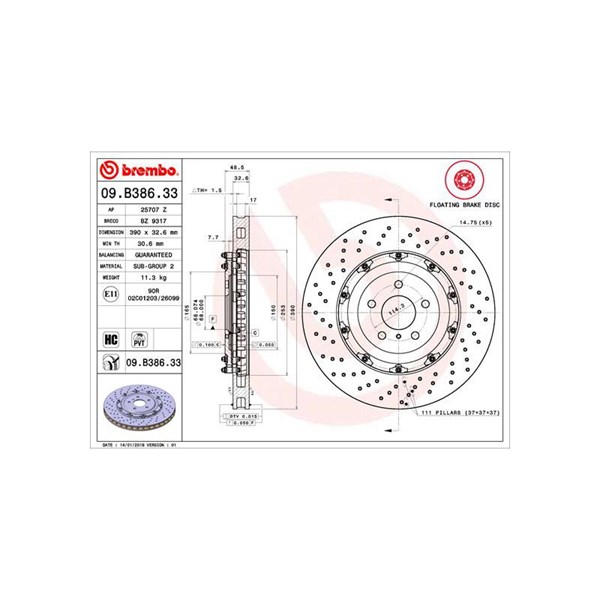 Bromsskiva Bromsskiva tvådelad, Framaxel Brembo 09.B386.33 BREMBO