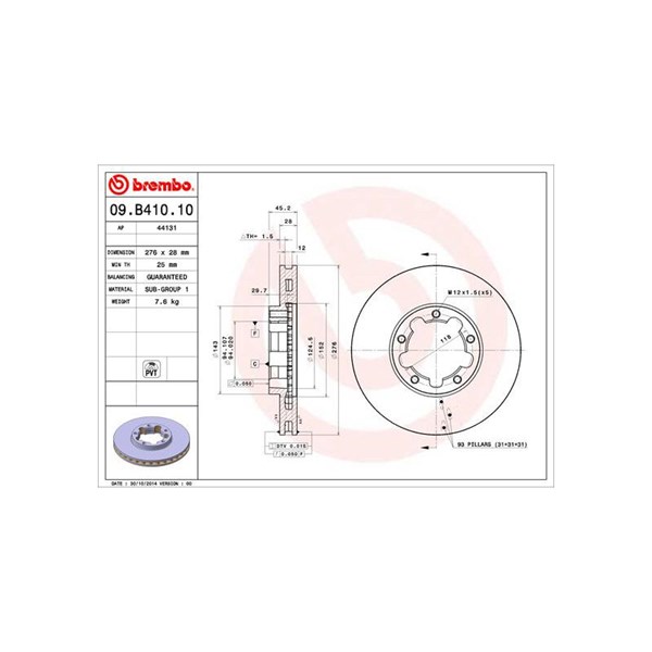 Bromsskiva Ventilerad, Framaxel Brembo 09.B410.10 BREMBO