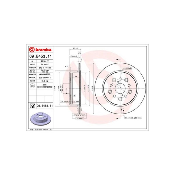 Bromsskiva Ventilerad, Bakaxel Brembo Coated disc line 09.B453.11 BREMBO