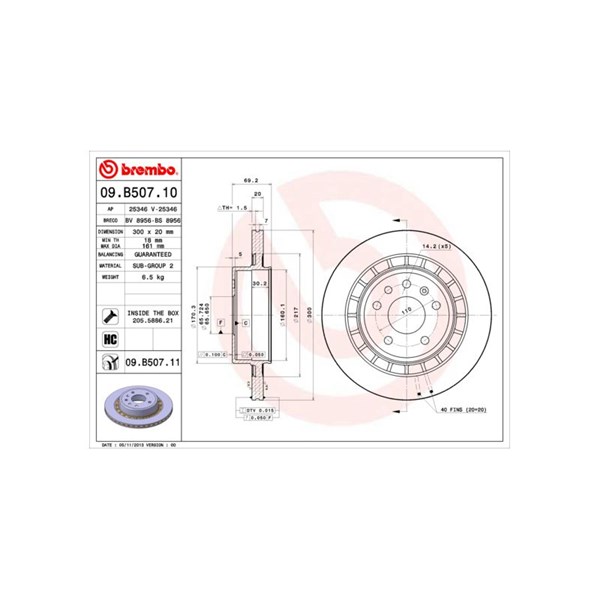 Bromsskiva Ventilerad, Bakaxel Brembo Coated disc line 09.B507.11 BREMBO