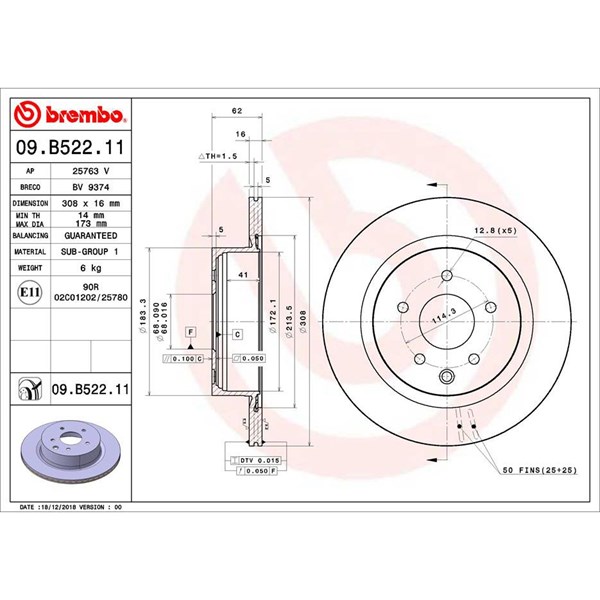 Bromsskiva Ventilerad, Bakaxel Brembo Coated disc line 09.B522.11 BREMBO Bromsskiva Ventilerad, Bakaxel Brembo Coated disc line 09.B522.11 BREMBO