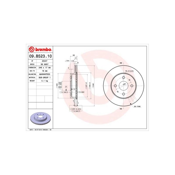 Bromsskiva Ventilerad, Framaxel Brembo 09.B523.10 BREMBO