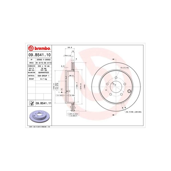 Bromsskiva Ventilerad, Bakaxel Brembo Coated disc line 09.B541.11 BREMBO