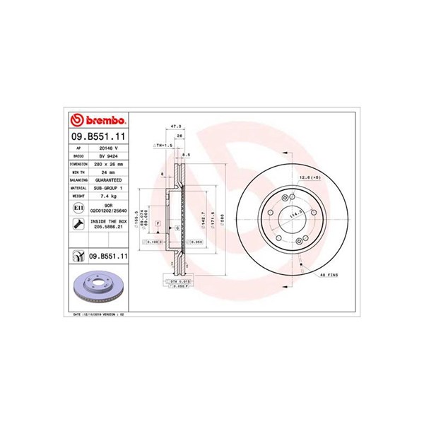 Bromsskiva Ventilerad, Framaxel Brembo 09.B551.11 BREMBO Bromsskiva Ventilerad, Framaxel Brembo 09.B551.11 BREMBO