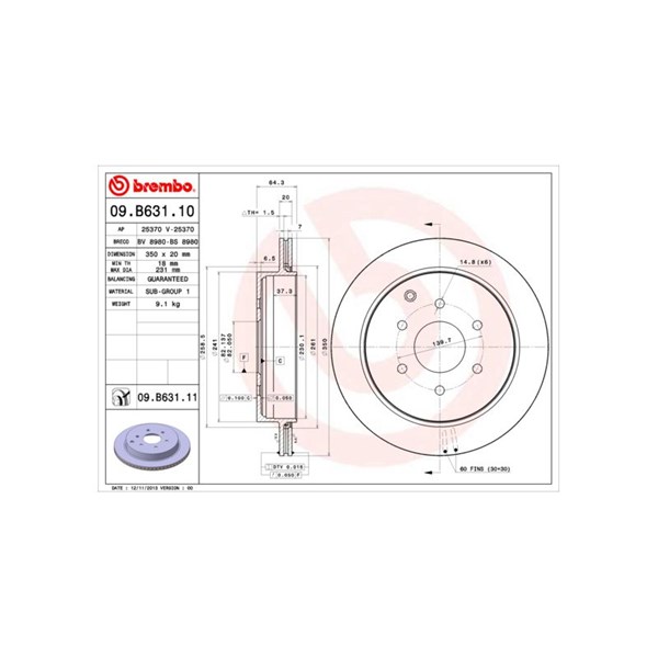 Bromsskiva Ventilerad, Bakaxel Brembo Coated disc line 09.B631.11 BREMBO Bromsskiva Ventilerad, Bakaxel Brembo Coated disc line 09.B631.11 BREMBO