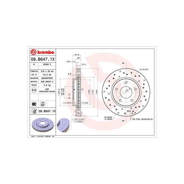 Bromsskiva Hålad/ventilerad, Framaxel Brembo 09.B647.1X BREMBO