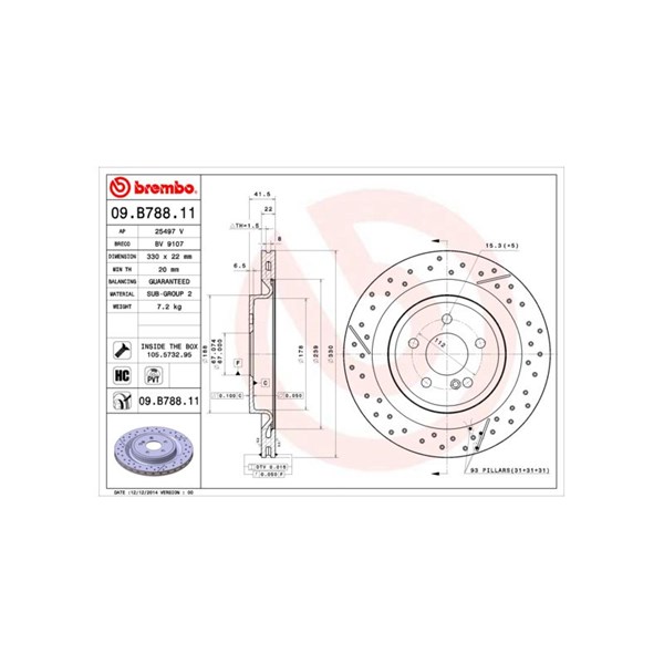 Bromsskiva Ventilerad, Bakaxel Brembo Coated disc line 09.B788.11 BREMBO