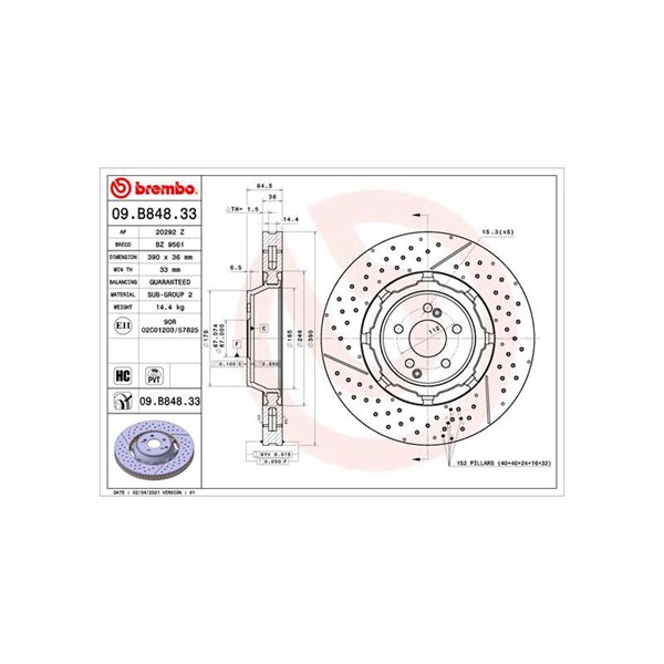 Bromsskiva Ventilerad, Framaxel Brembo 09.B848.33 BREMBO