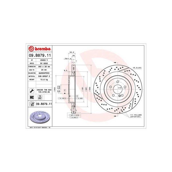 Bromsskiva Ventilerad, Bakaxel Brembo Coated disc line 09.B879.11 BREMBO Bromsskiva Ventilerad, Bakaxel Brembo Coated disc line 09.B879.11 BREMBO
