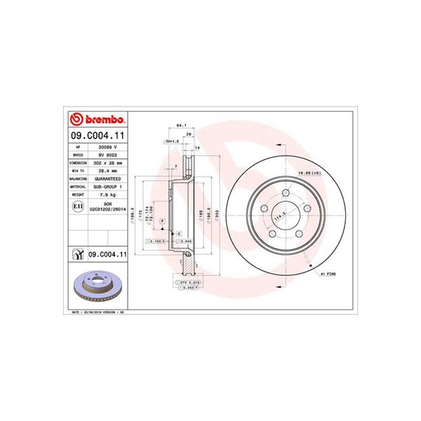 Bromsskiva Ventilerad, Framaxel Brembo 09.C004.11 BREMBO