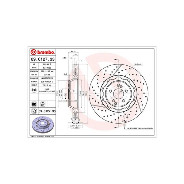 Bromsskiva Ventilerad, Framaxel Brembo 09.C127.33 BREMBO