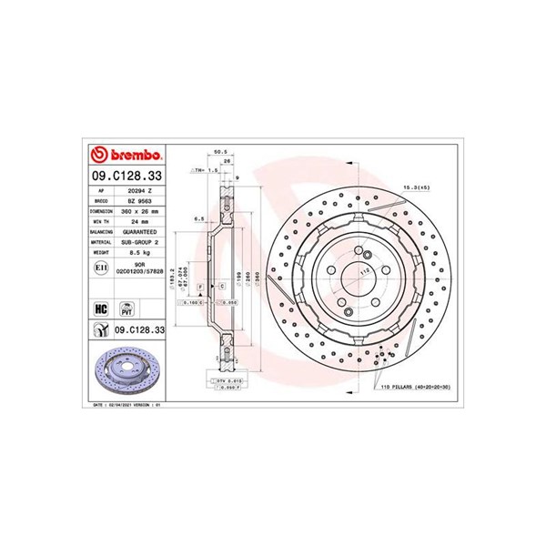 Bromsskiva Ventilerad, Bakaxel Brembo 09.C128.33 BREMBO