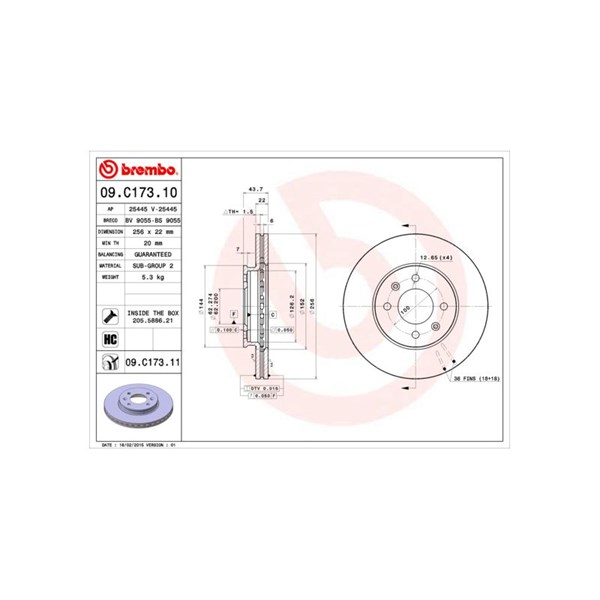 Bromsskiva Ventilerad, Framaxel Brembo 09.C173.11 BREMBO