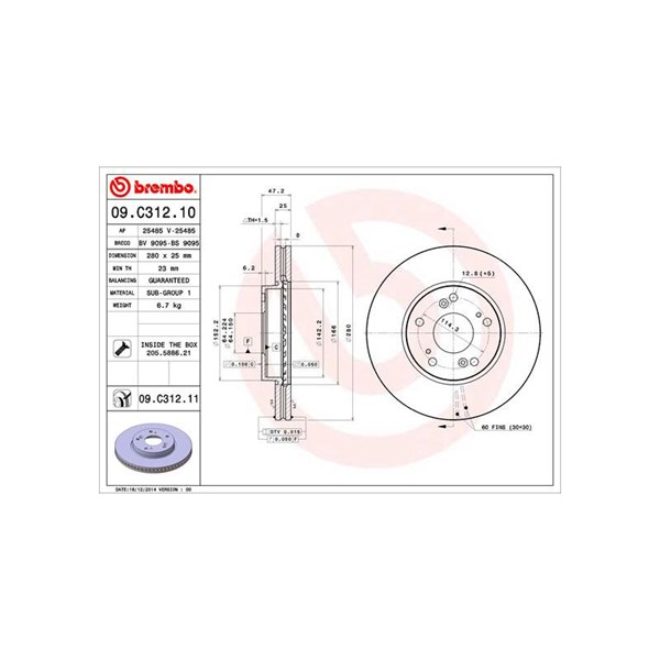 Bromsskiva Ventilerad, Framaxel Brembo 09.C312.11 BREMBO