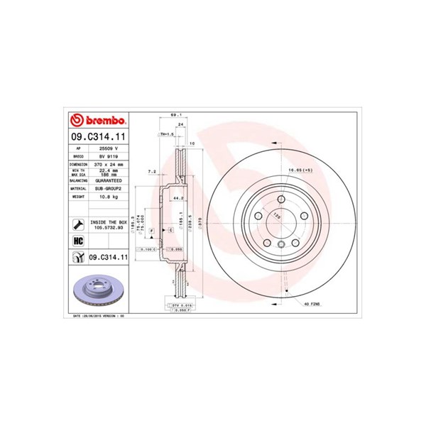 Bromsskiva Ventilerad, Bakaxel Brembo Coated disc line 09.C314.11 BREMBO Bromsskiva Ventilerad, Bakaxel Brembo Coated disc line 09.C314.11 BREMBO