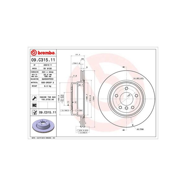 Bromsskiva Ventilerad, Bakaxel Brembo Coated disc line 09.C315.11 BREMBO Bromsskiva Ventilerad, Bakaxel Brembo Coated disc line 09.C315.11 BREMBO