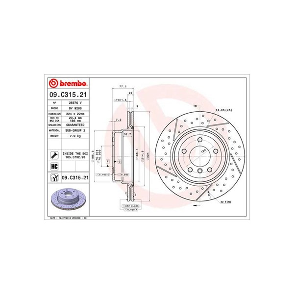 Bromsskiva Ventilerad, Bakaxel Brembo Coated disc line 09.C315.21 BREMBO