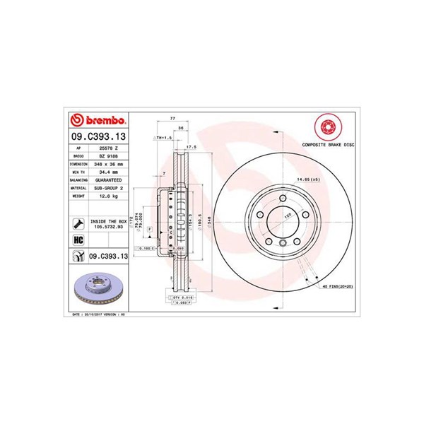Bromsskiva Bromsskiva tvådelad, Framaxel Brembo 09.C393.13 BREMBO