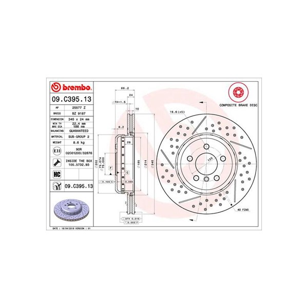 Bromsskiva Bromsskiva tvådelad, Bakaxel Brembo 09.C395.13 BREMBO Bromsskiva Bromsskiva tvådelad, Bakaxel Brembo 09.C395.13 BREMBO