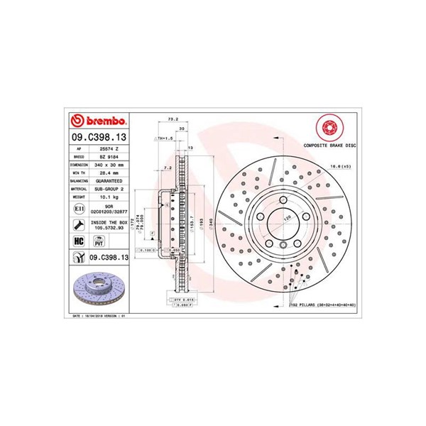 Bromsskiva Bromsskiva tvådelad, Framaxel Brembo 09.C398.13 BREMBO Bromsskiva Bromsskiva tvådelad, Framaxel Brembo 09.C398.13 BREMBO
