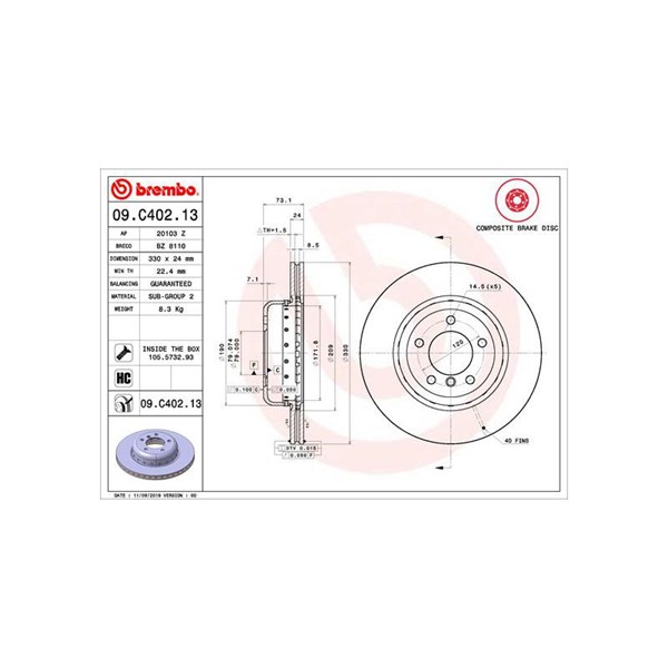 Bromsskiva Ventilerad, Framaxel Brembo 09.C402.13 BREMBO Bromsskiva Ventilerad, Framaxel Brembo 09.C402.13 BREMBO