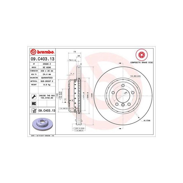 Bromsskiva Bromsskiva tvådelad, Framaxel Brembo 09.C403.13 BREMBO