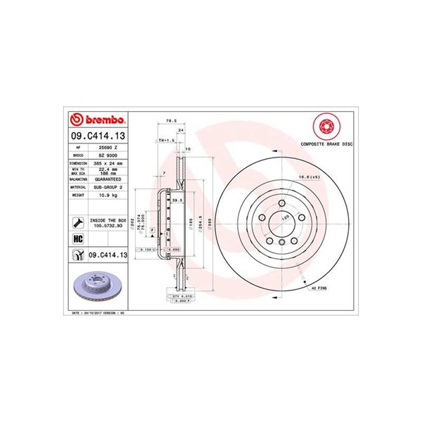 Bromsskiva Bromsskiva tvådelad, Bakaxel Brembo 09.C414.13 BREMBO