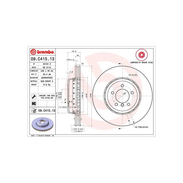 Bromsskiva Ventilerad, Framaxel Brembo 09.C415.13 BREMBO