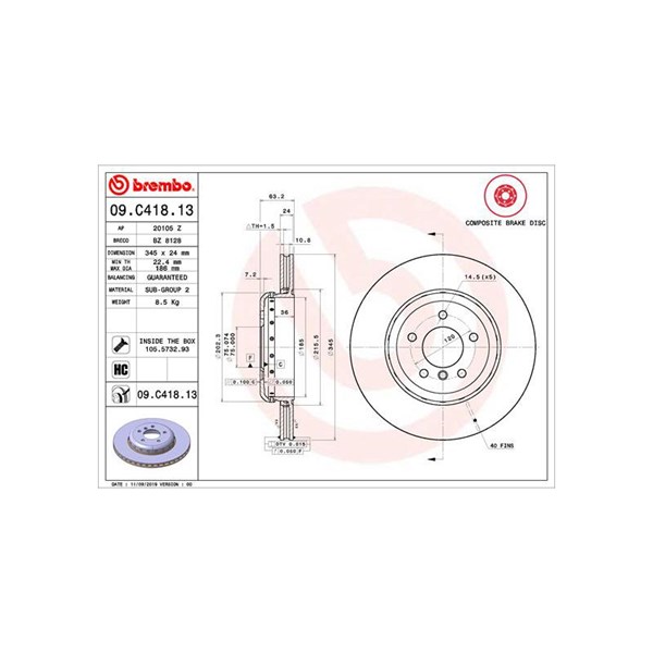 Bromsskiva Ventilerad, Bakaxel Brembo 09.C418.13 BREMBO Bromsskiva Ventilerad, Bakaxel Brembo 09.C418.13 BREMBO