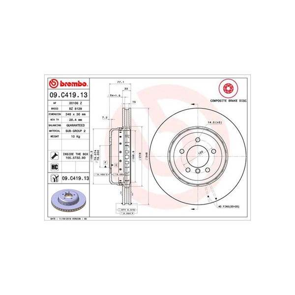 Bromsskiva Ventilerad, Framaxel Brembo 09.C419.13 BREMBO