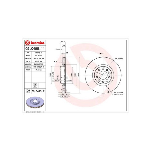 Bromsskiva Ventilerad, Framaxel Brembo 09.C495.11 BREMBO
