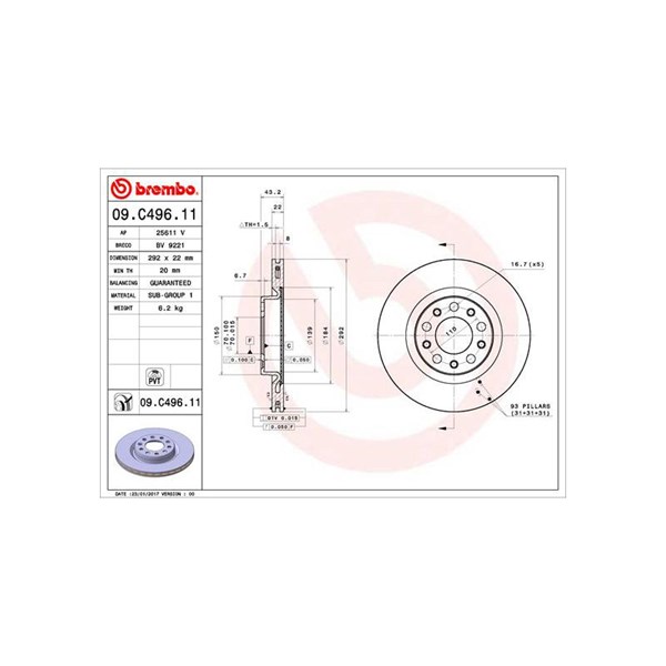 Bromsskiva Ventilerad, Bakaxel Brembo Coated disc line 09.C496.11 BREMBO