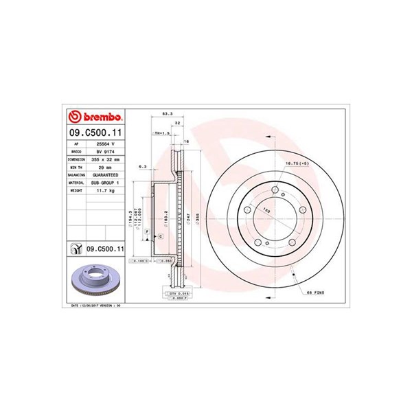 Bromsskiva Ventilerad, Framaxel Brembo 09.C500.11 BREMBO