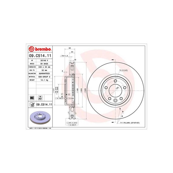 Bromsskiva Ventilerad, Framaxel Brembo 09.C514.11 BREMBO