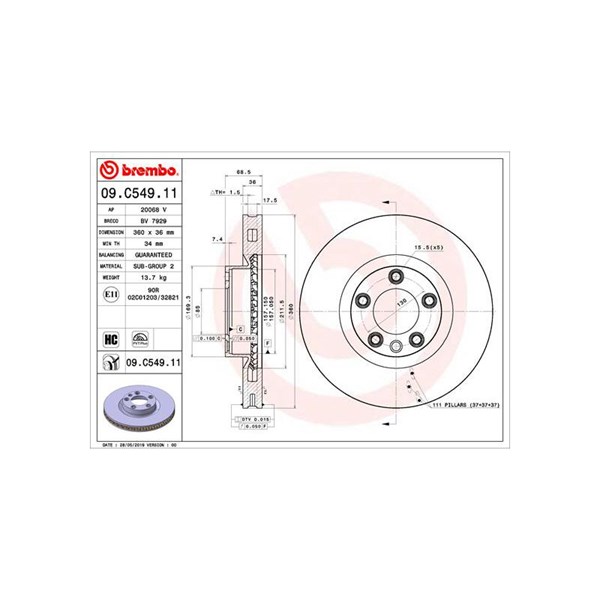 Bromsskiva Ventilerad, Framaxel Brembo 09.C549.11 BREMBO