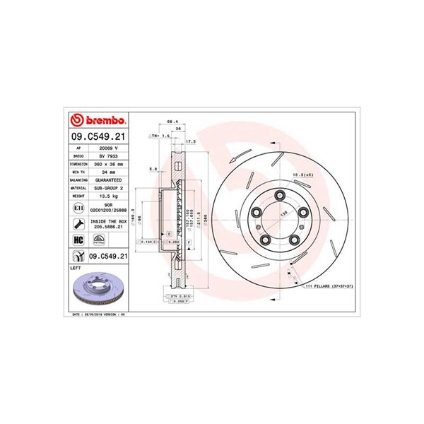 Bromsskiva, Framaxel, framaxel vänster Brembo 09.C549.21 BREMBO