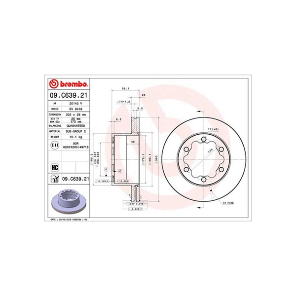 Bromsskiva Ventilerad, Bakaxel Brembo Coated disc line 09.C639.21 BREMBO