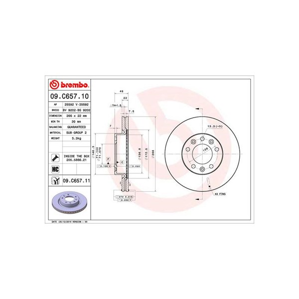 Bromsskiva Ventilerad, Framaxel Brembo 09.C657.11 BREMBO