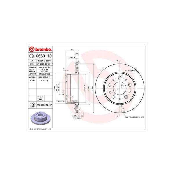 Bromsskiva Ventilerad, Bakaxel Brembo Coated disc line 09.C663.11 BREMBO