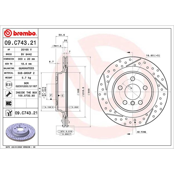 Bromsskiva Ventilerad, Bakaxel Brembo Coated disc line 09.C743.21 BREMBO