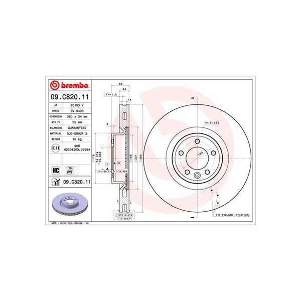 Bromsskiva Ventilerad, Framaxel Brembo 09.C820.11 BREMBO