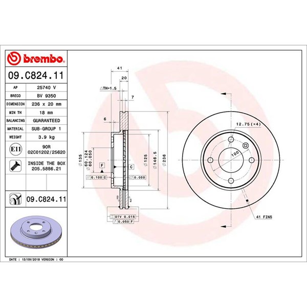 Bromsskiva Ventilerad, Framaxel Brembo 09.C824.11 BREMBO