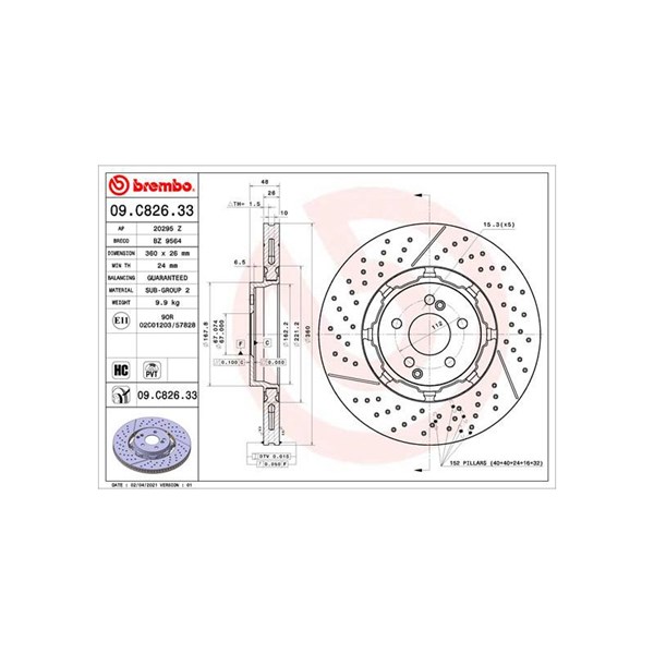 Bromsskiva Ventilerad, Bakaxel Brembo 09.C826.33 BREMBO