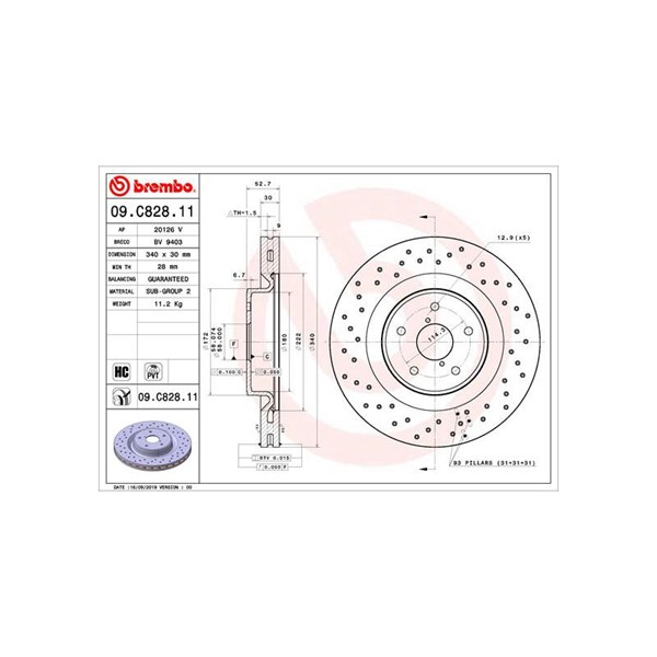 Bromsskiva Hålad/ventilerad, Framaxel Brembo 09.C828.11 BREMBO