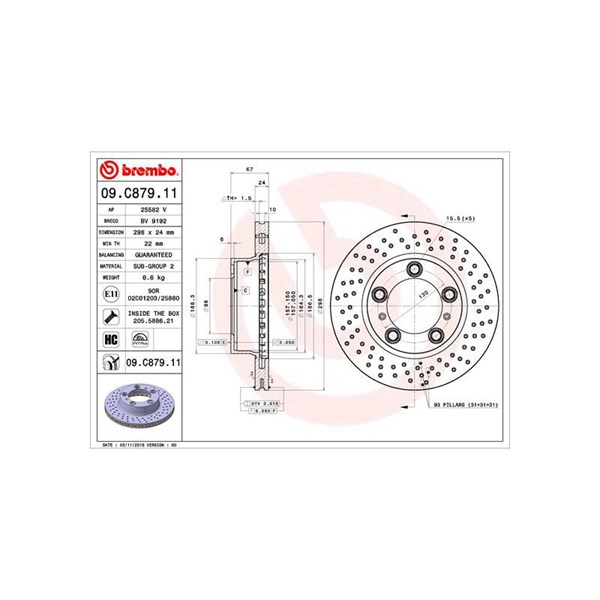 Bromsskiva Hålad/ventilerad, Framaxel Brembo 09.C879.11 BREMBO