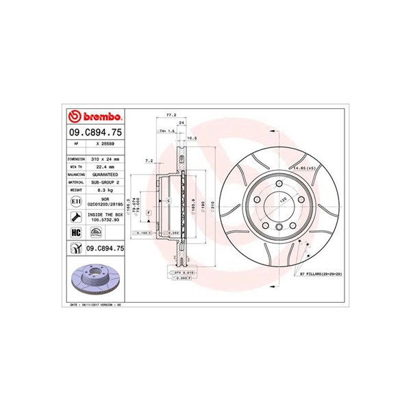 Bromsskiva Ventilerad, Framaxel Brembo Brembo max line 09.C894.75 BREMBO