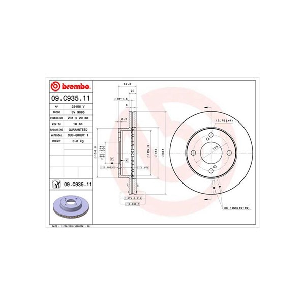 Bromsskiva Ventilerad, Framaxel Brembo 09.C935.11 BREMBO Bromsskiva Ventilerad, Framaxel Brembo 09.C935.11 BREMBO